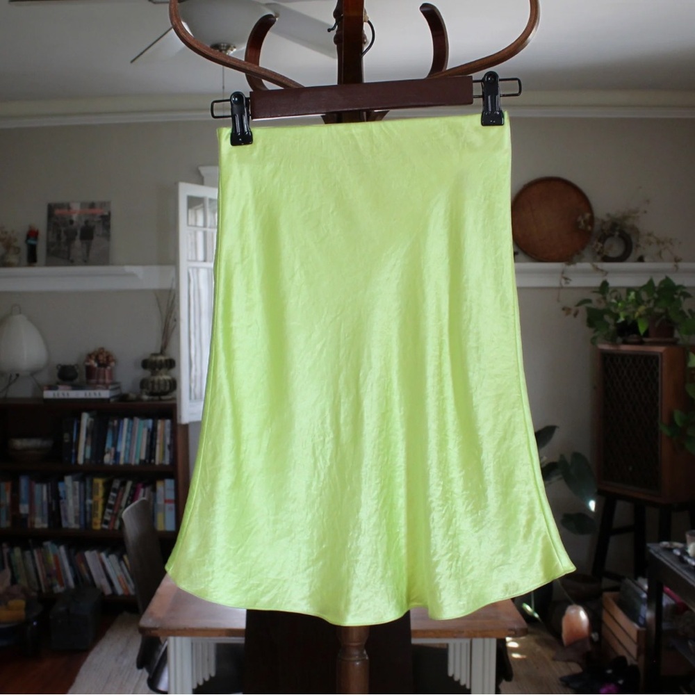 Aritzia Babaton Neon Green Mini Slip Skirt, Sz 0
